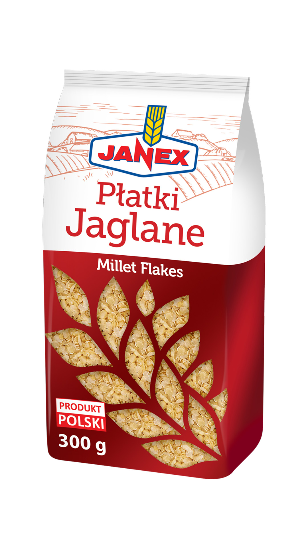 Janex Płatki jaglane 400 g, płatki z prosa w opakowaniu, polski produkt, szybkie przygotowanie w 3 minuty, zalecane na śniadanie.