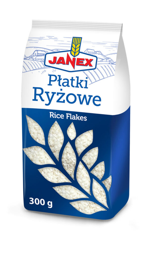 Janex Płatki ryżowe 500 g w niebieskim opakowaniu, szybkie do przygotowania w 2 minuty, do śniadania, naturalny produkt z Polski.